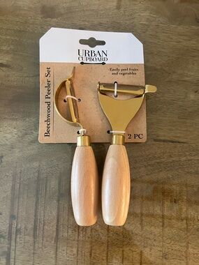 Beechwood 2-Piece Gold Peeler Set - Natural Wood Handles
